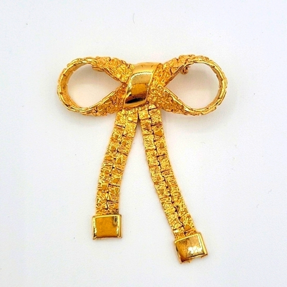 Vintage Gold Tone Nugget Ribbon Brooch / Pin